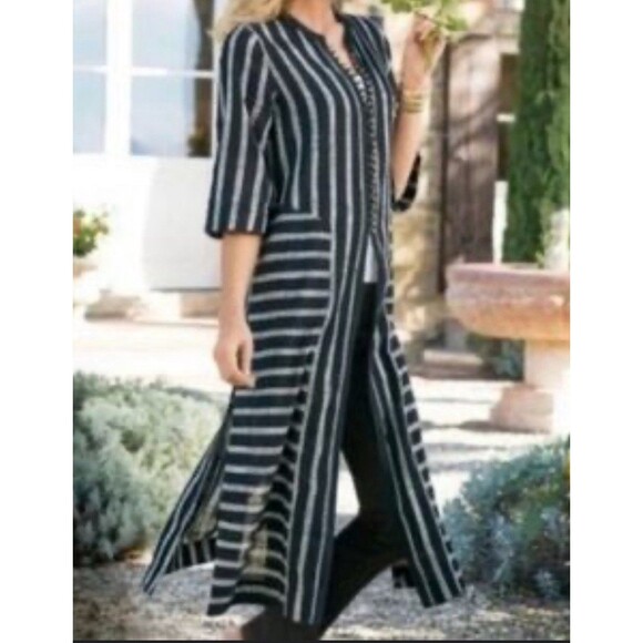 Soft Surroundings Moroccan Topper Longline Striped Size L  MSRP $118.95 - Picture 1 of 7